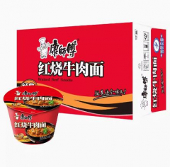【自营】康师傅方便面经典桶红烧牛肉面85g×12桶整箱装泡面 红烧牛肉面 85g×12桶